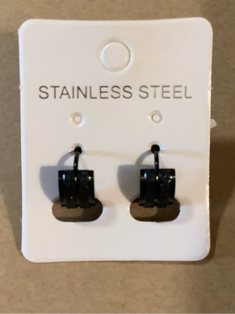 Stainless Steel Black Hoop Hugger Style Earrings